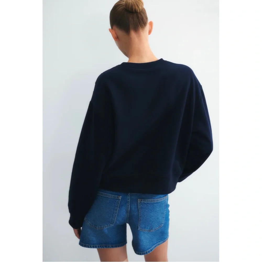 Navy Blue Button Detail Sweatshirt (S,M,L) - Picture 3 of 7